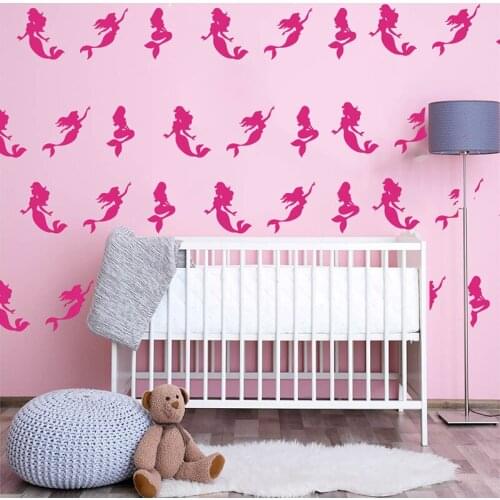 Cute 40Pcs Mermaid Tile Nautical Window Wall Stickers Bathroom Girl Room Mermaid Fish Sea Ocean Car Wall Decal Bedroom Vinyl