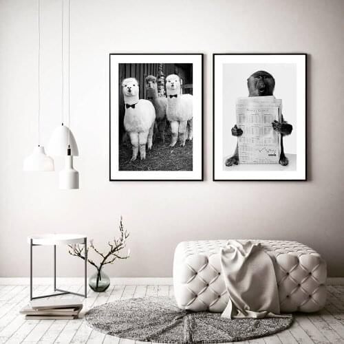 Cute Animal Alpaca Black White Wall Art Decorative Poster Print Canvas Painting Nordic Kid Bedroom Decoration Picture No Frame