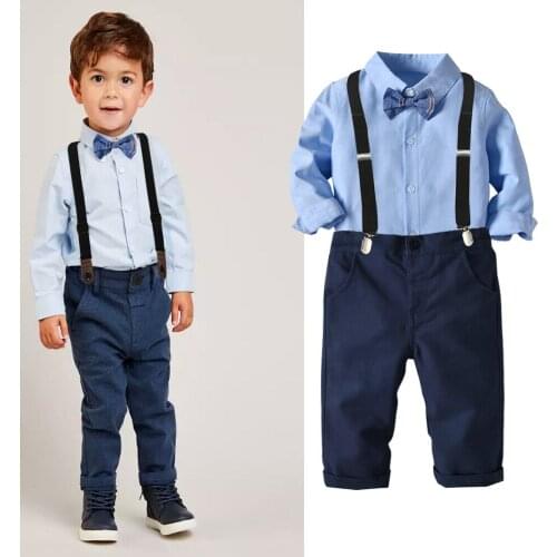 Fashion Kids Todder Baby Boy Gentleman Costume Long Sleeve T-shirt Tops+Strap Pants Tousers 2Pcs Autumn Outfits Clothes Set 2-6T