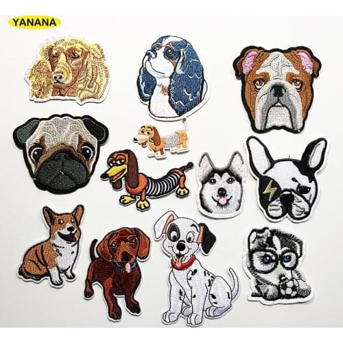 Pug Patch Spotted dog for Clothing Iron on Embroidered Sewing Applique Cute Sew On Fabric Badge DIY Apparel Accessories