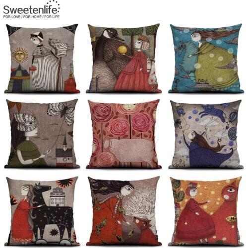 Sweetenlife 50cm x 50cm (20in x 20in) Cushion Cover Cartoon Animals Pattern Decorative Pillows Linen Material Cushion Home Decor