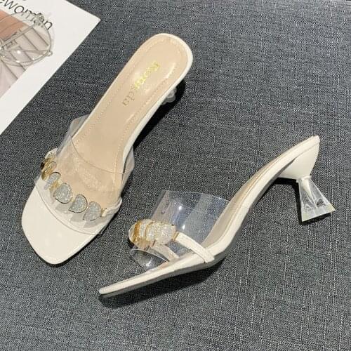 Summer New Womens Shoes Fashionable All-match Womens Sandals and Slippers Square Toe Womens Slippers Womens Shoes