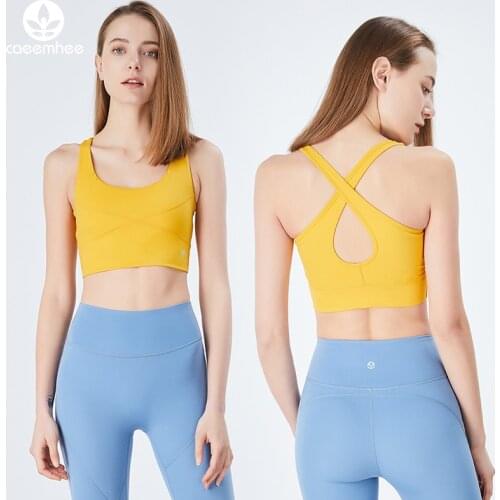 CAEEMHEE High Support Sports Bra For Women Padded Gym Tank Top Seamless Ladies Brassiere Yoga Sports Bras Sexy Cross Straps