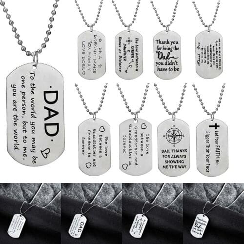 Stainless Steel Dog Tag Necklace Dad Daughter Grandfather Grandson Granddaughter Boyfriend Engraved Words Necklace Family Gifts