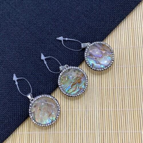 Flat Round Abalone Shell, Sticky Diamonds, Fashion Pendant, Necklace, Bracelet, Jewelry, Used for DIY Jewelry Making, Size 29mm