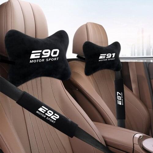 Full set soft Auto Neck Pillows Auto Seat Belt Cover Comfort headrest Travel Cushion for BMW E90 E91 E92 E93 E87 E60 E61 E39 E46