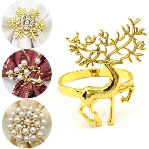 Rose Gold Pearl Christmas Deer Napkin Ring Metal Napkin Buckle Cloth Napkin Ring Napkin Ring Wedding Party Napkin Circle Decor