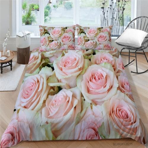 Pink Rose Bedding Set Queen Size Beautiful Romantic Duvet Cover Queen Twin Full Single Double Floral Bed Set For Girls