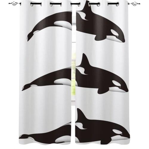 Dolphin Mammal Black White Spots Window Treatments Curtains Valance Window Blinds Bedroom Curtains Kids Room Decor