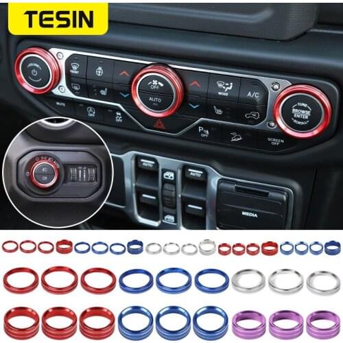 TESIN Car Headlight Air Conditioning Switch Knob Button Decoration Cover for Jeep Wrangler JL 2018+ for Jeep Gladiator JT 2018