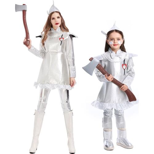 Umorden Adult Kids Wizard of Oz Tin Man Cosplay Costumes for Girls Women with Heart Halloween Role Play Mardi Gras Costumes