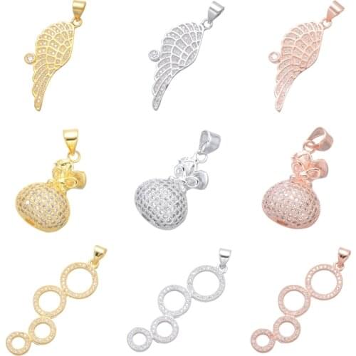 Juya DIY Jewelry Fittings Micro Pave Zircon Gold/Rose Gold Angel Wing Pendant Charms For Women Kids Jewelry Making