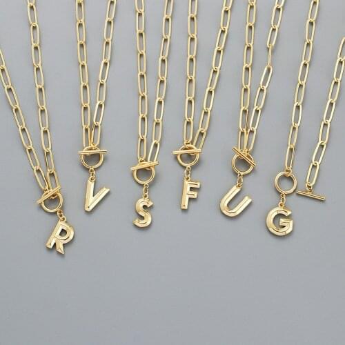 Toggle Clasp Capital Letter Initial Necklace Hip-Hop Gold A-Z Alphabet Pendant Necklaces Thick Chain OT Buckle Necklace Women