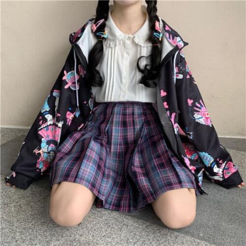 Harajuku Y2K Sweatshirt With Zipper Women Windbreaker Autumn 2021 Anime JK Varsity Jackets Girl Oversized Loose Kawaii Clothes