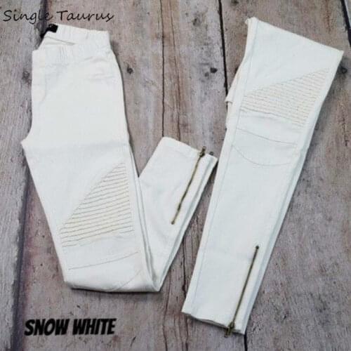 Moto Biker Jeans for Women Streetwear Pleated Vintage Pencil Pant Femme Bottom Zipper Decoration High Elasticity Skinny Trousers