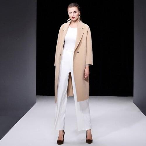 Women s winter coat beige Double sided wool cashmere outwear 2019 autumn plus size ladies fashion overcoats long free ship