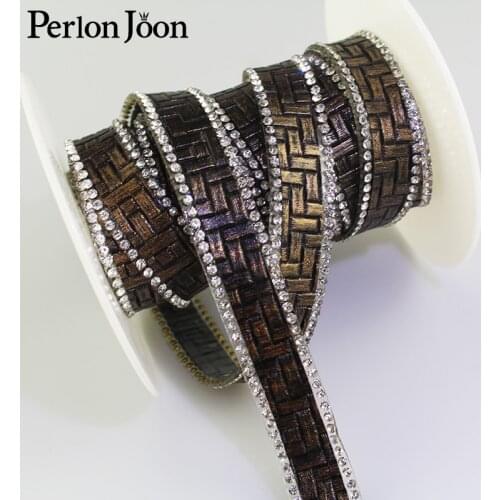 1 yard 1.5cm width hot fix ribbon rhinestone leather style webbing rhinestone tape iron trim shoes clothing accessories TR010