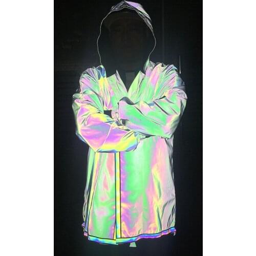 2021 Mens Colorful Non-Zipper Reflective Windbreaker Teenagers Loose Cape