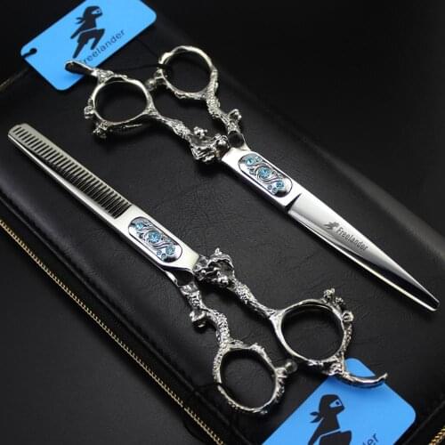 6'' Japan 440C New dragon handle blue Gem Hairdressing Scissors Cutting Shears Thinning Scissors Barbers Hair Scissors