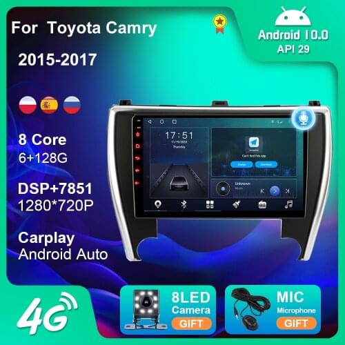 6+128G Android 10 Car Radio Stereo For Toyota Camry 2015-2017 GPS Navigation Android Auto 4G WIFI Carplay Cam Player 2 Din DVD