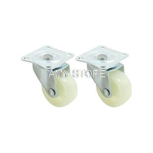 2PCS 1.5" Silver Tone Metal Plate Fixed Type 360 Degree Rotation White Wheel Caster