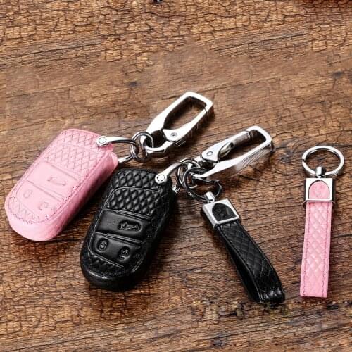 Genuine Leather Car Key Cover Case Key Chain Key Chain Protector For Jeep Grand Cherokee Chrysler 300C Renegade Freemont 2018