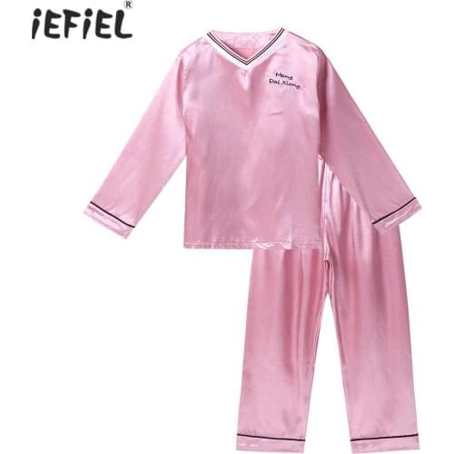 Children Pajamas 2Pcs Long Sleeve V Neck Kids Sleepwear Girls Boys Sleep Suits Autumn Child Nightgown Pyjamas Boy Silk Nightwear