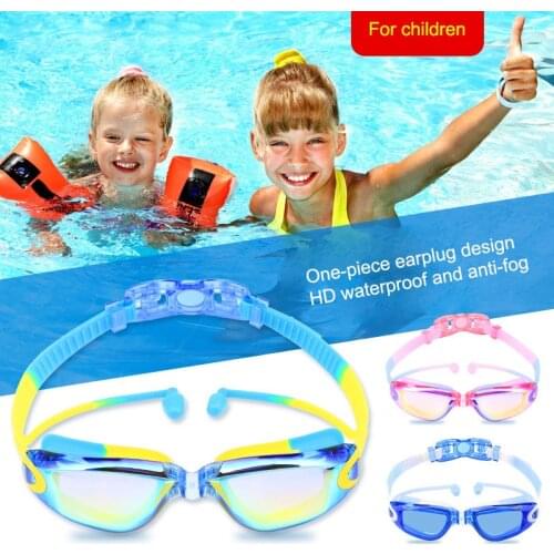 Kids Swimming Goggles 3-5 Years Old Wide Vision Anti-Fog Anti-UV Adjustable Plating Waterproof HD Children Goggles With Earplugs
