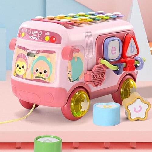 School Bus Toy Knocking Xylophone Piano Shape Sorter Building Blocks Musical Educational Toys for Baby Toddler