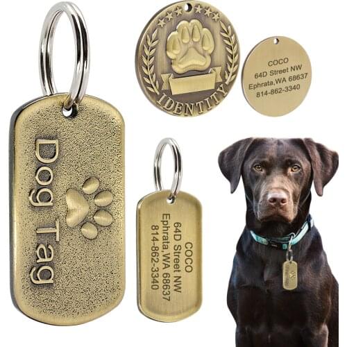 Engraved Dog ID Tag Custom Medium Large Pet Stainless Steel Personalized Nameplate Fashion Dog Tag with Paw Print Anti-lost