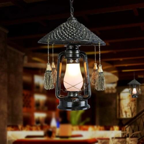 Personalized E27 Bulb Kerosene Lighting Lamp. Rattan cover Vintage pendant light Edison lantern kerosene lamp