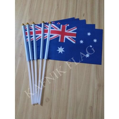 KAFNIK,5pcs Australia flag 14*21CMg the hand national flag with Pole Handing flag Free Shipping