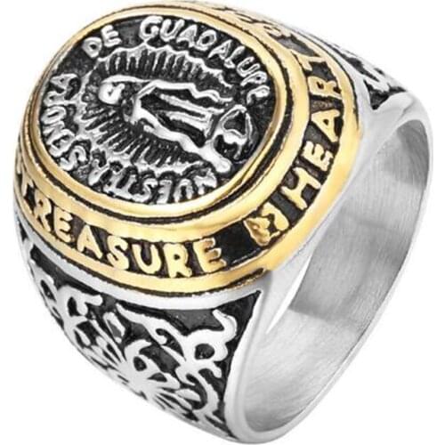 Stainless Steel Vintage Religious Virgin Mary Ring Mama Holy Mary Rings Jewellery Gift For Women Men Size 7-12