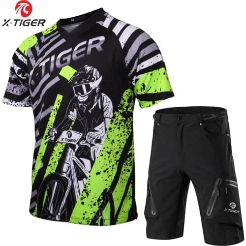 X-Tiger Summer Quick-Dry Jerseys Set Anti-UV Cycling Jerseys Bike DH Shirt Downhill Set Bike Shirt Uniform Sports Racing Wear