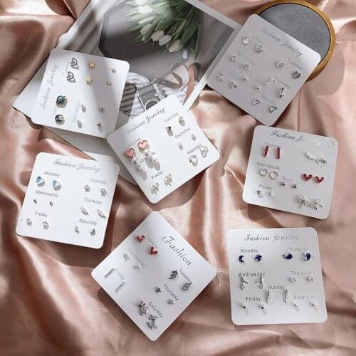 6 pairs Women Heart Star Mini Earrings Set Fashion Girl Small Jewelry Square Leaf Pearl Stud Earring Sets Lady Jewelry Gift