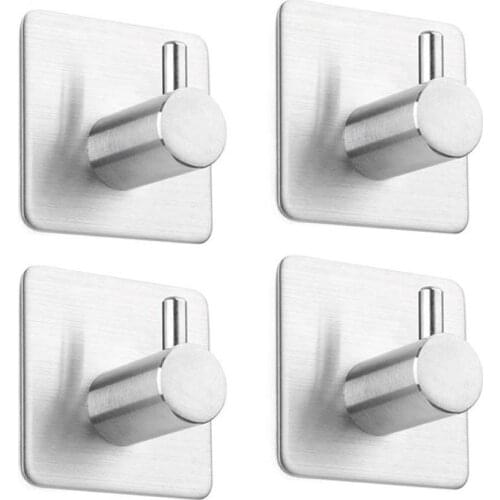 4 Pcs Self Adhesive Hooks, Max 8kg Towel Rail, Hat Towel Robe Coat Stick-up Stainless Steel Hanger for Kitchen Bathrooms Lavator