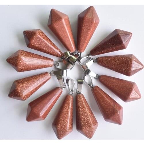 2020 fahsion Hot Sale good quality gold sand stone Hexagonal pyramid Charms pendants for jewelry making 12Pcs/lot Wholesale Free