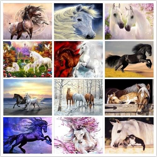 LUOVIZEM Full Square/Round Drill Painting DIY 5D Diamond Painting Horse Animal Pattern Home Decor Embroidery Cross Stitch
