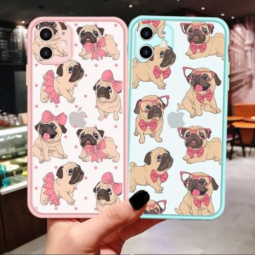 Pug Dog French Bulldog Matte Bumper Phone Cover for IPhone 12 11 Pro X XR XS MAX 6S 8 7 Plus SE2 Couple Lover Friends Case Coque
