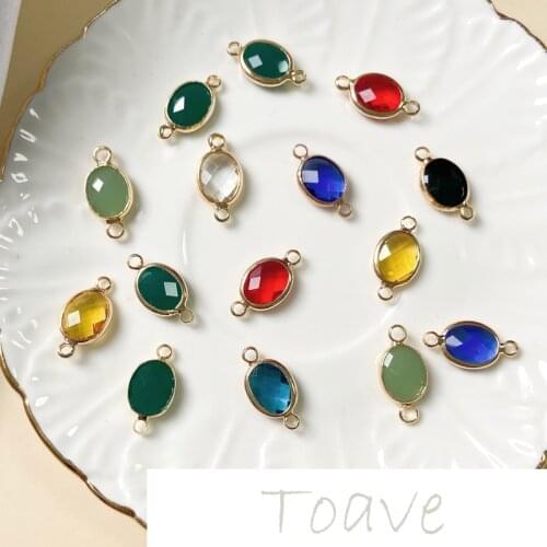 Copper-plated 18K gold exquisite oval double hanging glass DIY earrings necklace bracelet antique hairpin material