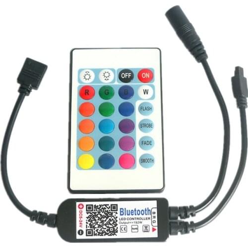 Mini RGB RGBW Bluetooth Controller DC5V 12V 24V Mini Music Wireless Bluetooth Controller With IR 24key For RGB RGBW LED Strip