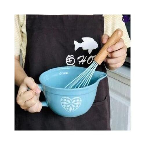 Egg Bowl INS Vintage Mixing Bowl Soup Salad With Handle Ear Blue Beak Drainage Ceramic Egg Beating Baking Tools