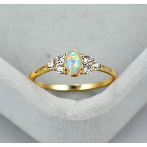 Fashion Gold Color Thin Wedding Ring Charming Crystal Round Stone Engagement Ring Dainty Female White Oval Opal Rings For Women