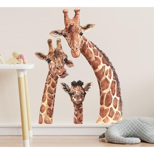Cartoon Giraffe Family Of Three Wallpaper Bedroom Porch Home Wall Background Decorative Wall Stickers
