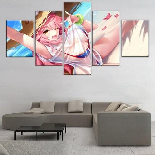 Wall Art Canvas Poster 5 Pieces FateEXTRA Tamamo No Mae Pictures Modular Prints Painting Home Decoration Living Room frame