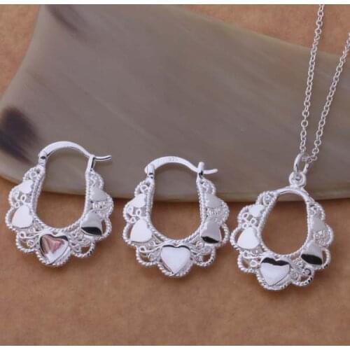 Wholesale Free Shipping Charm Christmas Gifts Fashion Silver Plated 925 Jewelry Sets For Women Earring 547 + Necklace 089
