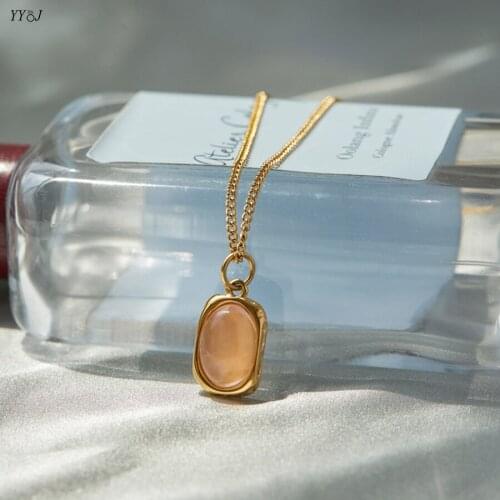 Square ross quartz pendant necklaces for women 2021 stainless steel gold natural stone necklace summer wholesale bulk items