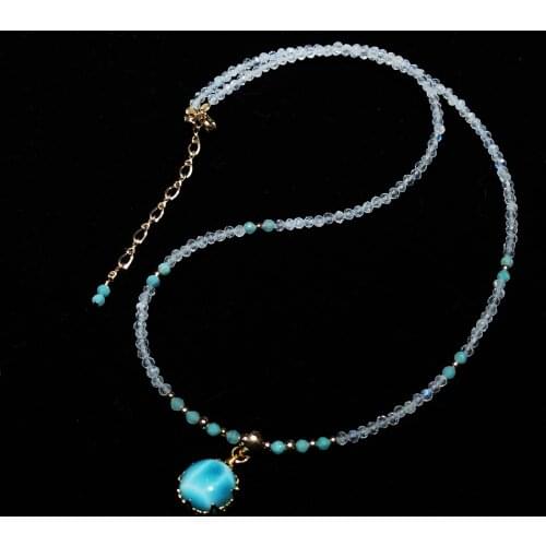 LiiJi 925 Sterling Silver Genuine Moonstone Amazonite Larimar Pendant Charms Goldfilled Delicated Handmade Necklace