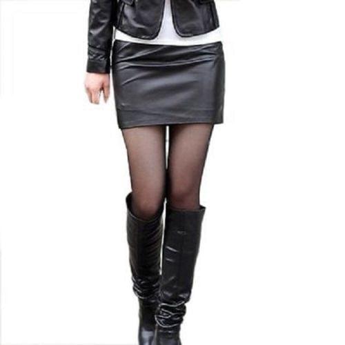 Casual Womens PU Leather High Waist Pencil Bodycon Hip Short Mini Skirt Plus Size