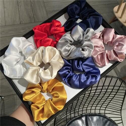 Women Silk Scrunchie Elastic Hair Bands Girl Ponytail Holder Headband Solid Color Hair Ties Rope Hair Accessories